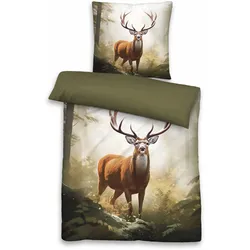 Bettwäsche HIRSCH Feinbiber (BL 135x200 cm) - grün - BL 135x200 cm