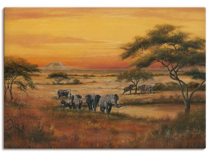 Wandbild ARTLAND Afrika Elefanten , orange (farbe bild(er): orange), B:70cm H:50cm, Bilder, Wandbild, als Alubild, Leinwandbild, Poster in verschied. Grössen
