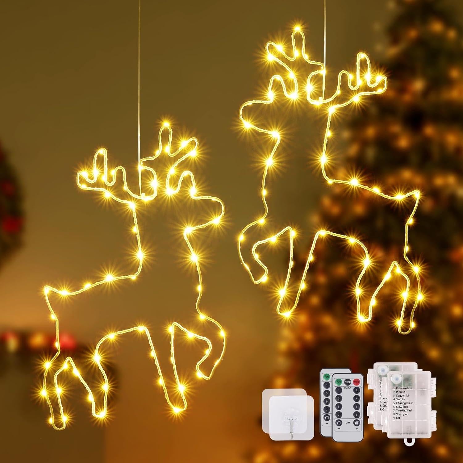 Nikcorp LED-kerstverlichting met rendieren voor raamdecoratie, wit