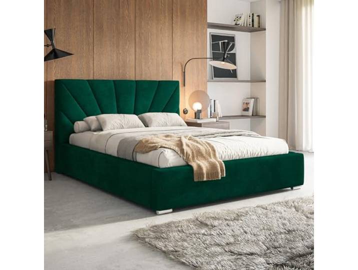 MOTIVENA Sisi Bett 180x200 Grün Samt, mit Stauraum, mit Kopfteil, mit Lattenrost, mit Füßen, ohne Matratze, Polsterbett 180x200 mit Bettkasten Grün (Dunkelgrün)