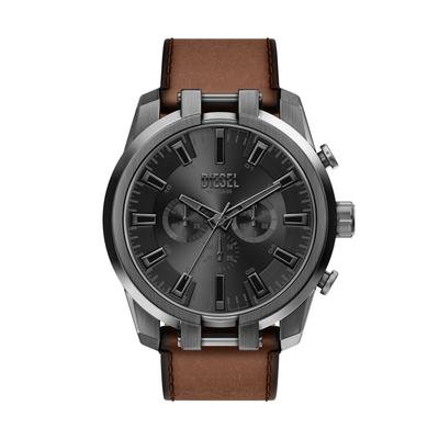 Chronograph DIESEL "Split", braun (braun, schwarz), Armbanduhren, Herren, anthrazit, Chronograph, Quarzuhr, Armbanduhr, Lederarmband, analog, Stoppfunktion
