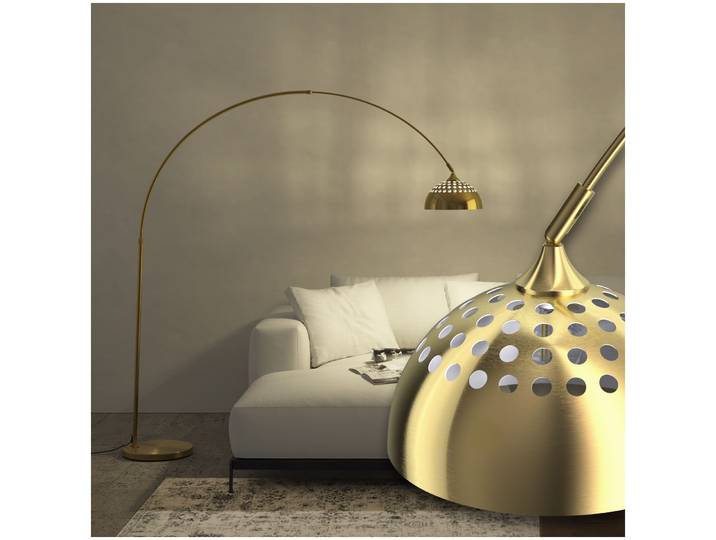 Lampe sur pied ARCUS en acier style rétro, 60W - jaune or