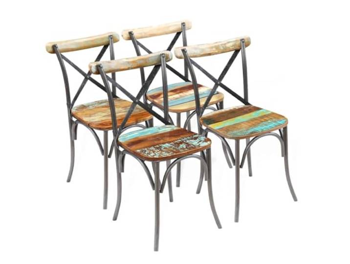 HEFZGDB 4 Esszimmerstühle aus recyceltem Altholz Massiv mit Stahlrahmen - Stabiles Vintage Design Set - Handgefertigte Unikate mit offener Rückenlehne und Retro Look - Robustes Möbel