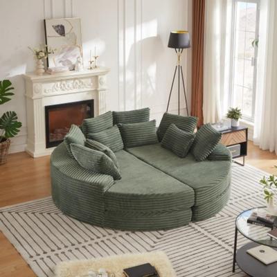 Abrihome "78.5"" Corduroy Round Oversized 2-In-1 Sofa Bed, Neck Pillow Design With Four Throw Pillows"