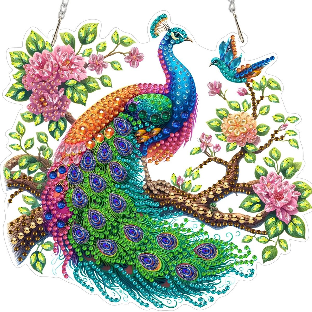 Dailygoods Pauwen Ornament - Elegant Diamant Schilderij - Hangend Wanddecoratie met Kristallen