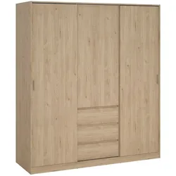 Dmora Mathieu - Garderobenschrank 3 Türen, 177x60 cm Eiche Braun, 5 Regale
