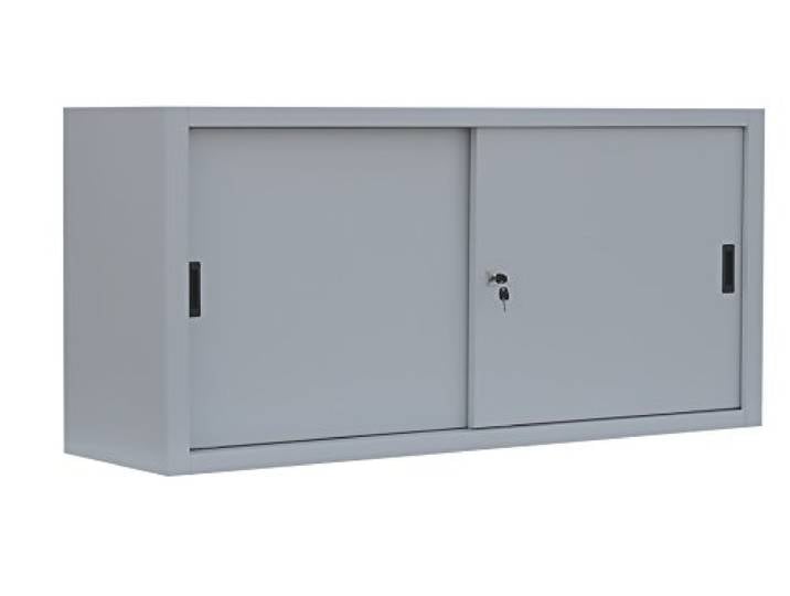 Schiebetürenschrank komplett montiert grau 75x160x45cm (HxBxT) Schwebetürenschrank Büro Aktenschrank Sideboard aus Stahl 550130