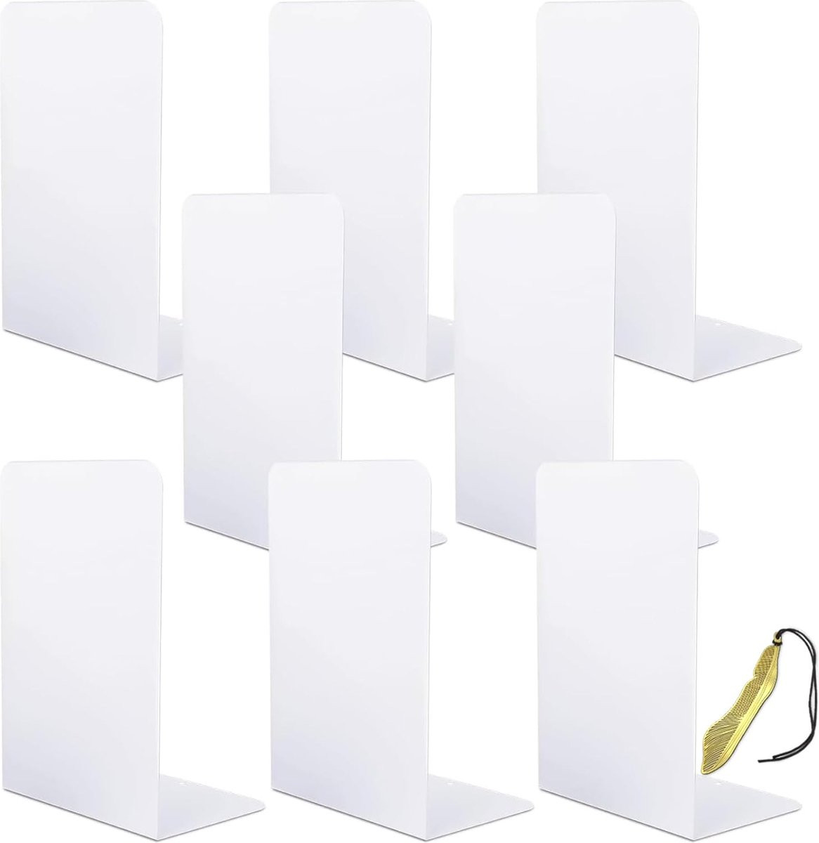 Set van 8 metalen boekensteunen, wit