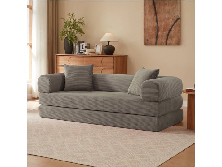 Canapé convertible 2 places en lit 1 place modulable usage quotidien pour salon ou studio mousse taupe