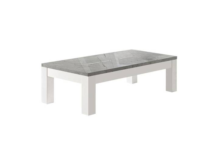 DEYTON - Table Basse L127cm Laquée Blanc et Gris Marbré