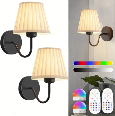 Friendly Fresh Finds Rechargeable Battery Operated Wall Light With RGB Wireless Wall Sconce Remote Timer Gold Finish black 2pack