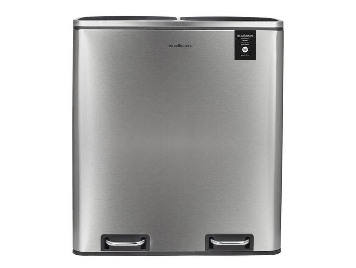Les Collectors Recyclingmülleimer 60L, 2x30L Behälter- Edelstahl N°904, Silberfarben, Metall, 58.5x65x36 cm, Haushalt & Reinigung, Reinigung, Mülleimer & Abfallsammler