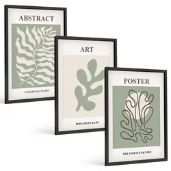 BILDER SET 3er Set - 40x60 cm Schwarzer Rahmen - Poster mit Pflanzenmustern von Matisse
