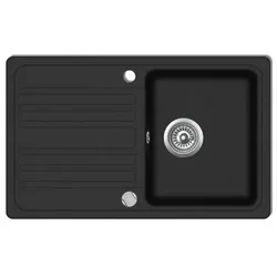Granitspüle mit Abtropffläche Reversibel | vidaXL : Farbe - Schwarz
