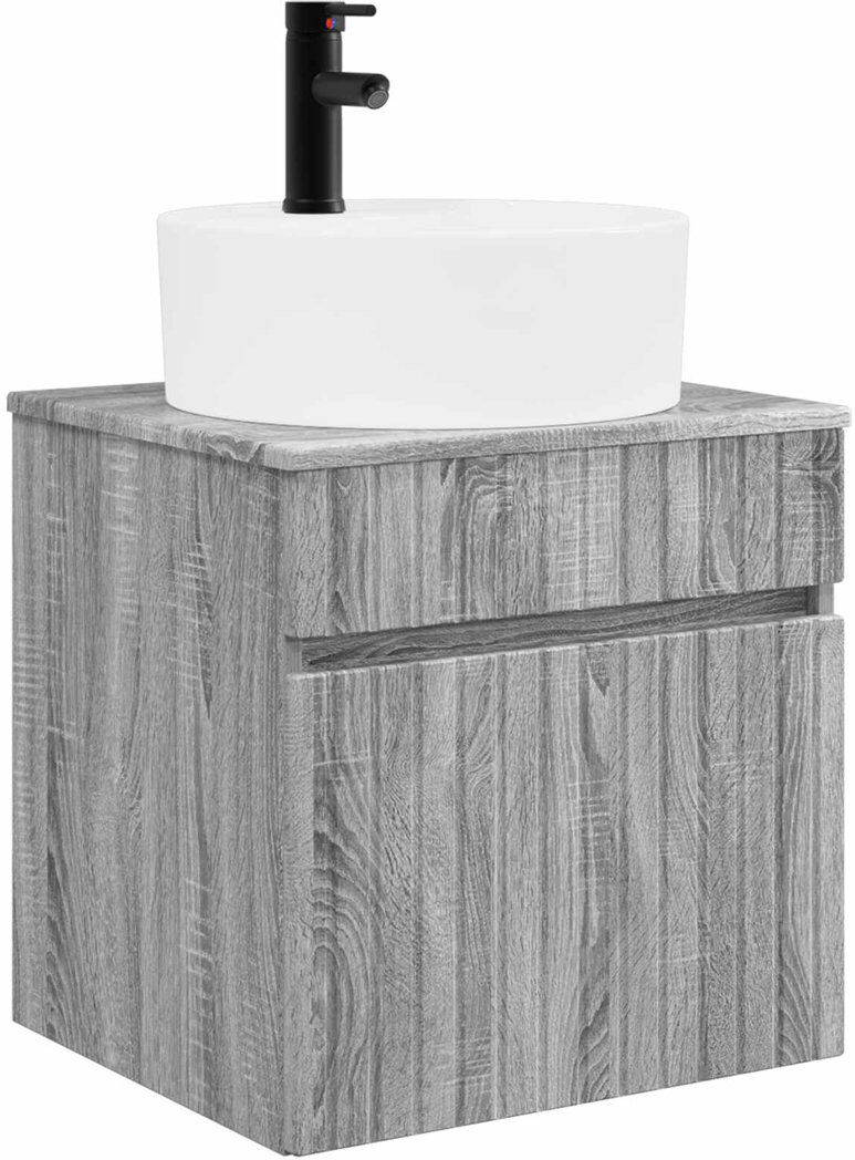 Ebern Designs Single Bathroom Vanity with Ceramic Basin Grey Sonoma