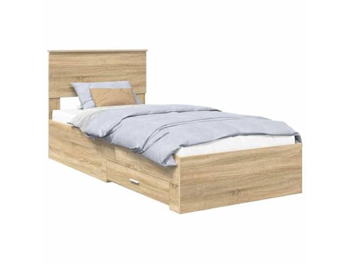 PUGYNBK Bettgestell mit Schublade Sonoma Eiche und Silber, 75 x 190 cm Fester Lattenrost, stabiles Holzkopfteil, geräumige Aufbewahrung, einfache Reinigung