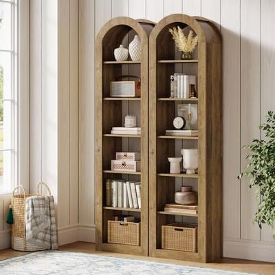 BLUEBELL 74.8-Inch Arched Tall Bookshelf, 6-Tier Rustic Wooden Bookcase