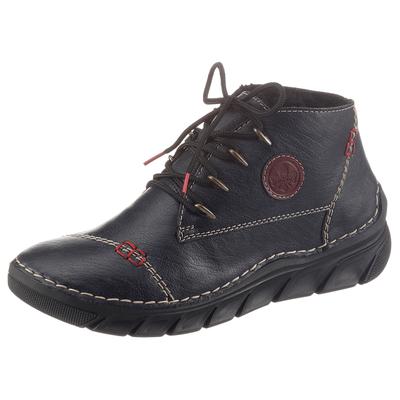 Schnürboots RIEKER, Damen, Gr. 41, Warmfutter, blau (nachtblau), Lederimitat, Schuhe Schnürboots, mit aufwändigen Kontrastnähten