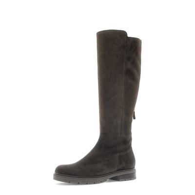 Stiefel GABOR, Damen, Gr. 38,5, wärmend, Normalschaft, braun (mocca), Veloursleder, Schuhe Stiefel, Blockabsatz, Langschaftsteifel in Schuhweite G (= weit)