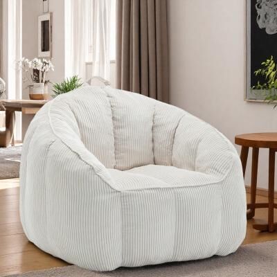 "39.4"" Corduroy Giant Bean Bag Sofa Chair with Armrests and High-Density Shredded Foam and Ergonomic Design"