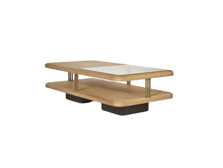 Table basse rectangulaire style contemporain en chêne et beige
