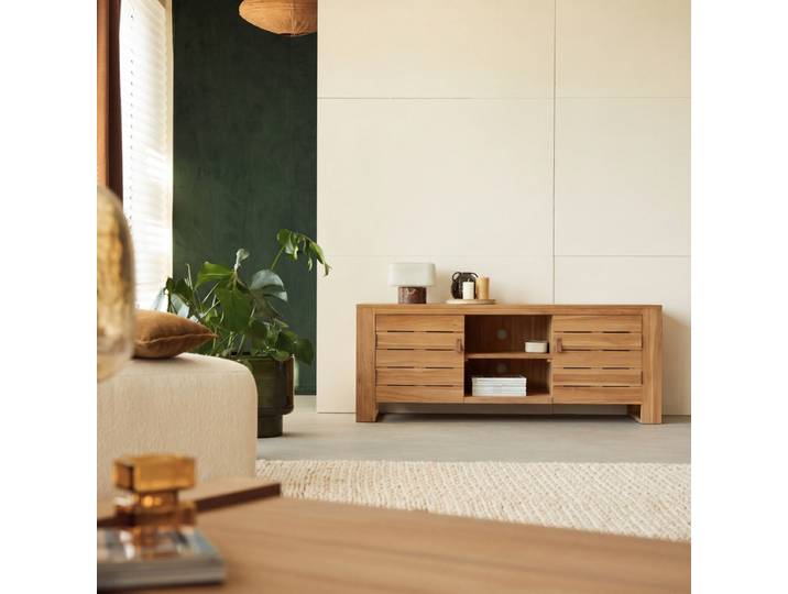 TV Schrank aus massivem Teakholz 155 cm Minimalys - Natur - Teak