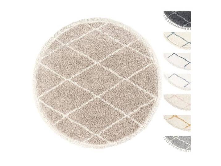 Tapis Shaggy Salon Ronde Ø195 cm Beige Dessin Diamant - TESSO LIVING - Synthétique - Intérieur