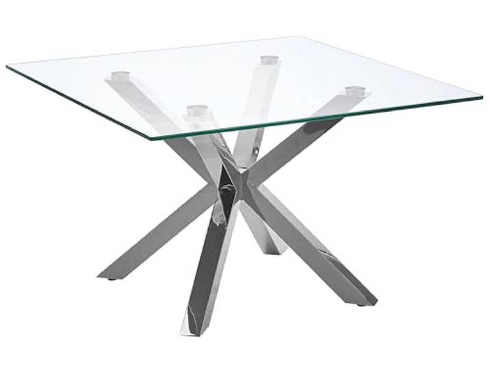 Beliani Couchtisch Silber Sicherheitsglas Quadratisch Glas Metallgestell Poliert, Belastbarkeit 15 kg, 70 x 70 x 44 cm