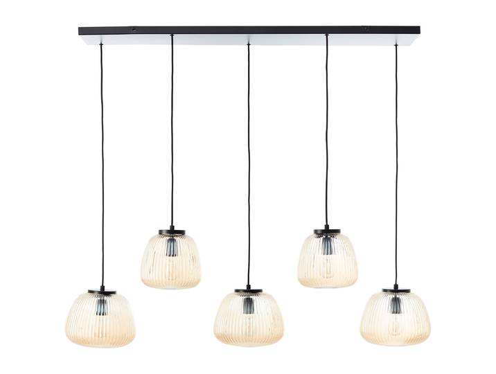 BRILLIANT Pendelleuchte Kaizen , schwarz (amber, bernstein, schwarz matt), 5, 1 Stk., Leuchten, 150 x 125 x 48 cm, 5 x E27, kürzbar, Riffelglas, Pendelleuchte