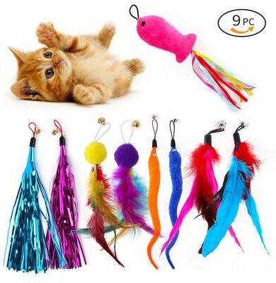 Inspired Living 9 Pack Feather Cat Wand Refills For Interactive Indoor Play 9 Pack Feather Cat Wand Refills For Interactive Indoor Play