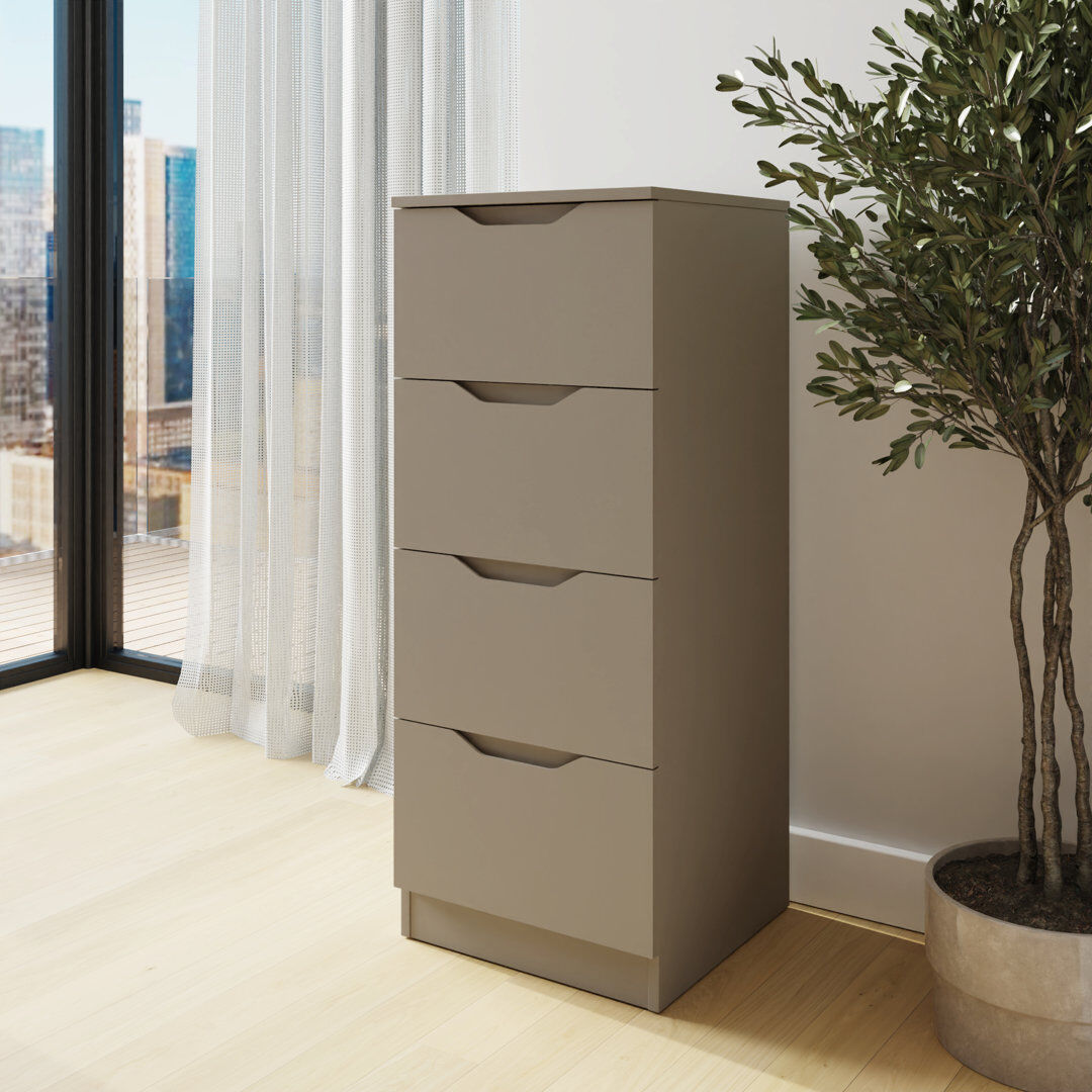 17 Stories Groove Handle Slim 4 Drawer Chest Beige 99cm H X 40cm W X 40cm D