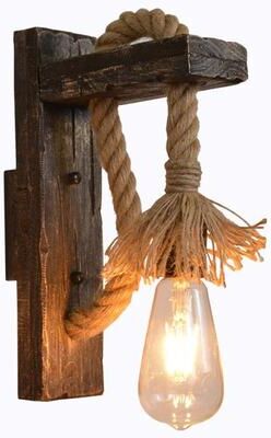 Inspired Living Vintage Hemp Rope Wood Wall Sconce Industrial Up Down Light a no Bulb