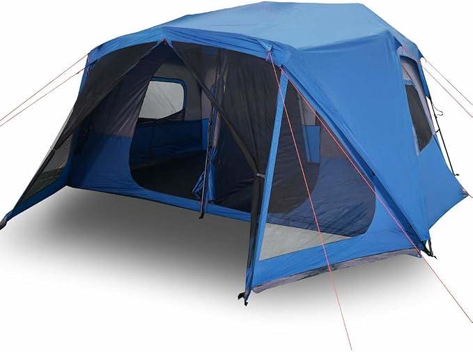 Familienzelt 10 Personen Blau - Großes Campingzelt mit Quick-Release-System und 2 Schlafkabinen - 443 x 437 x 229 cm - Modernes Gruppenzelt aus 190T Polyester für Outdoor Abenteuer