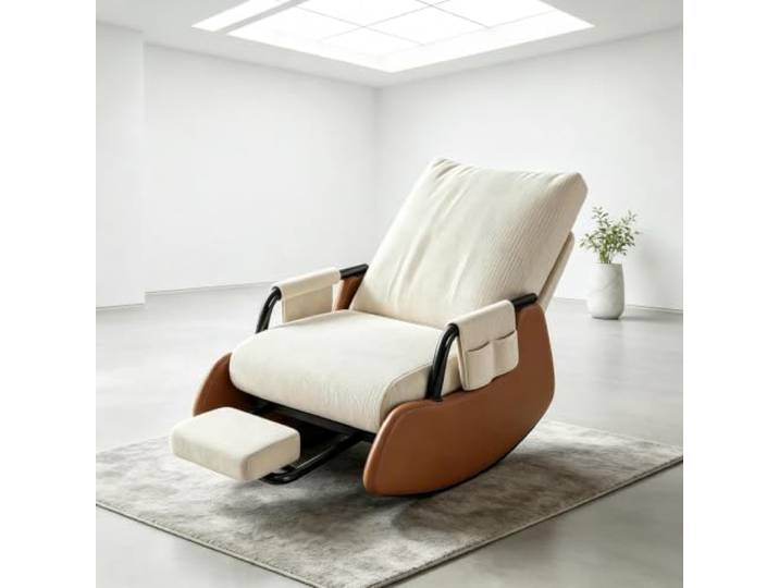 kumamart Relaxsessel mit Hocker – mit Ausziehbarer Beinablage Ergonomischer Schaukelstuhl mit ausziehbarer Fußstütze und Seitentasche für tägliche Entspannung.