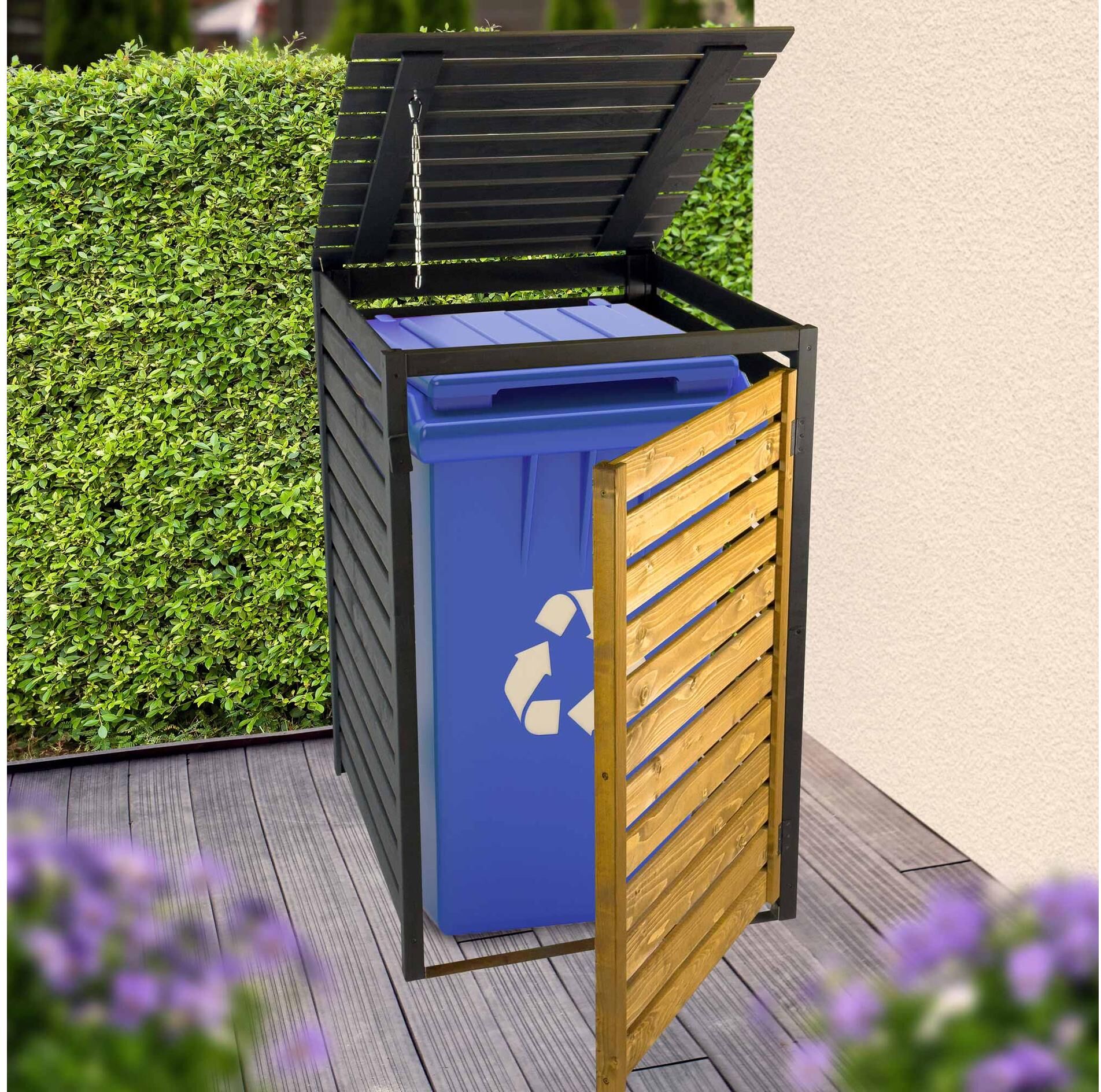 Mülltonnenbox DOBAR "240 L", braun (braun, schwarz), B:87cm H:121cm T:77cm, Aufbewahrungsboxen, Mülltonnenbox, Bausatz aus Fichtenholz für Mülltonnen braun, schwarz Einheitsgröße