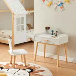 Kinderschreibtisch mit Stuhl Skjervøy Holz/Weiß [en.casa]