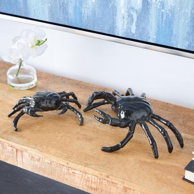 ARCILLA ELEMENTAL Black Aluminum Metal Crab Decorative Sculpture (Set of 2)
