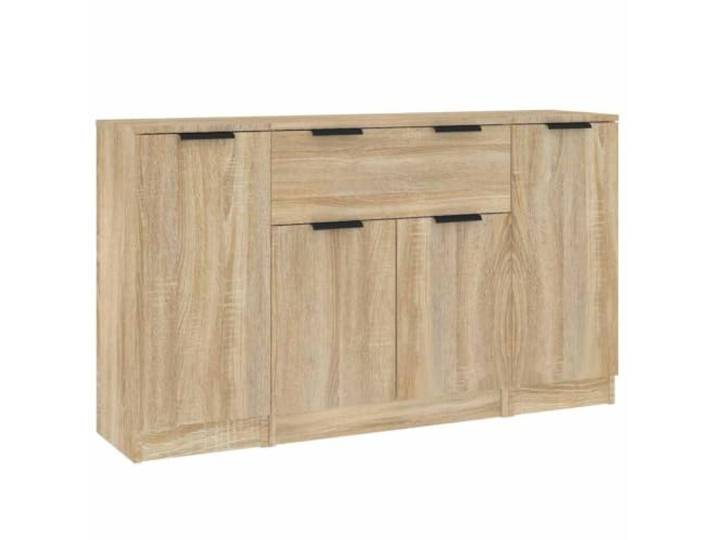 HGFDVCMR Sideboard 3er Set Sonoma-Eiche Holzwerkstoff Beistellschrank Flexibles 3er Set Kommoden mit 6 Fächern und Schublade. Ideal als stilsicherer Stauraum im Wohnzimmer oder Schlafzimmer.