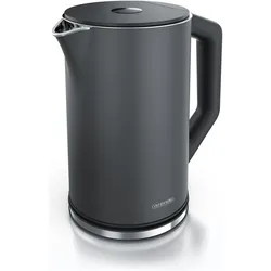 Arendo Edelstahl Wasserkocher 1,5 l 2200 W, Doppelwand, Temperaturwahl 40 - 100°C mit Anzeige, Cool Grey, Wasserkocher, Grau