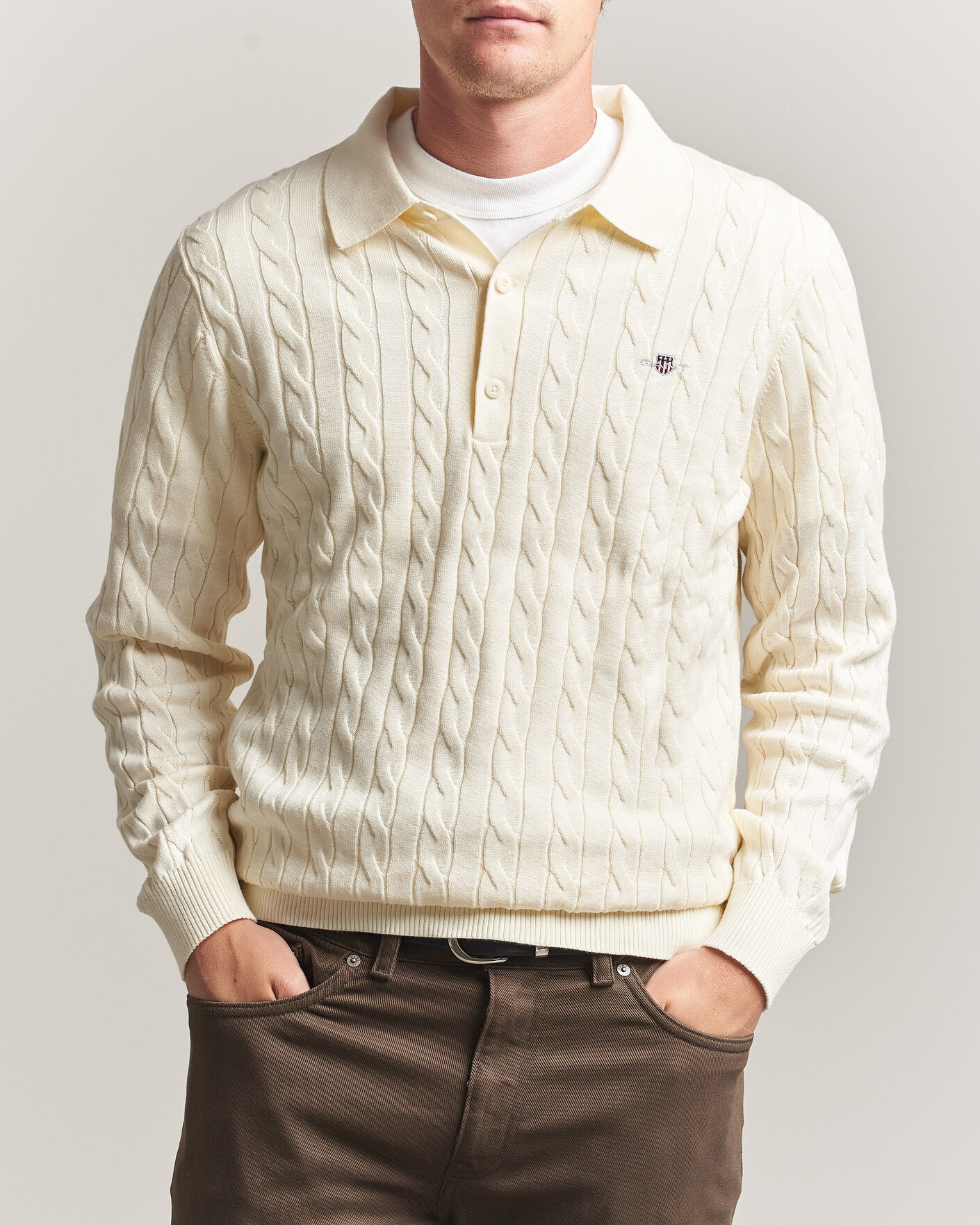 GANT Cotton Cable Polo Cream men XL Hvid