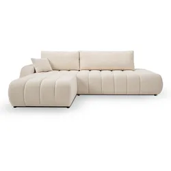 ECKSOFA GIOIA L-S Creme Boucle-Stoff mit Schlaffunktion