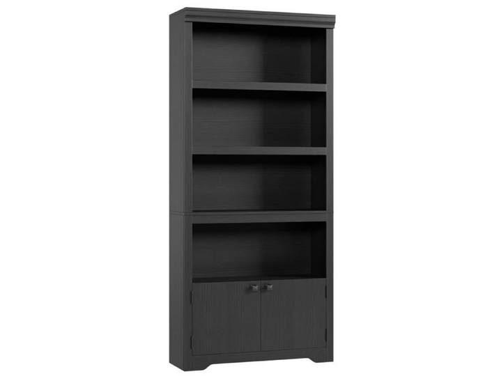 Bibliothèque rustique - LUNSY - 4 étagères ouvertes - Placard inférieur à portes - Bois vieilli