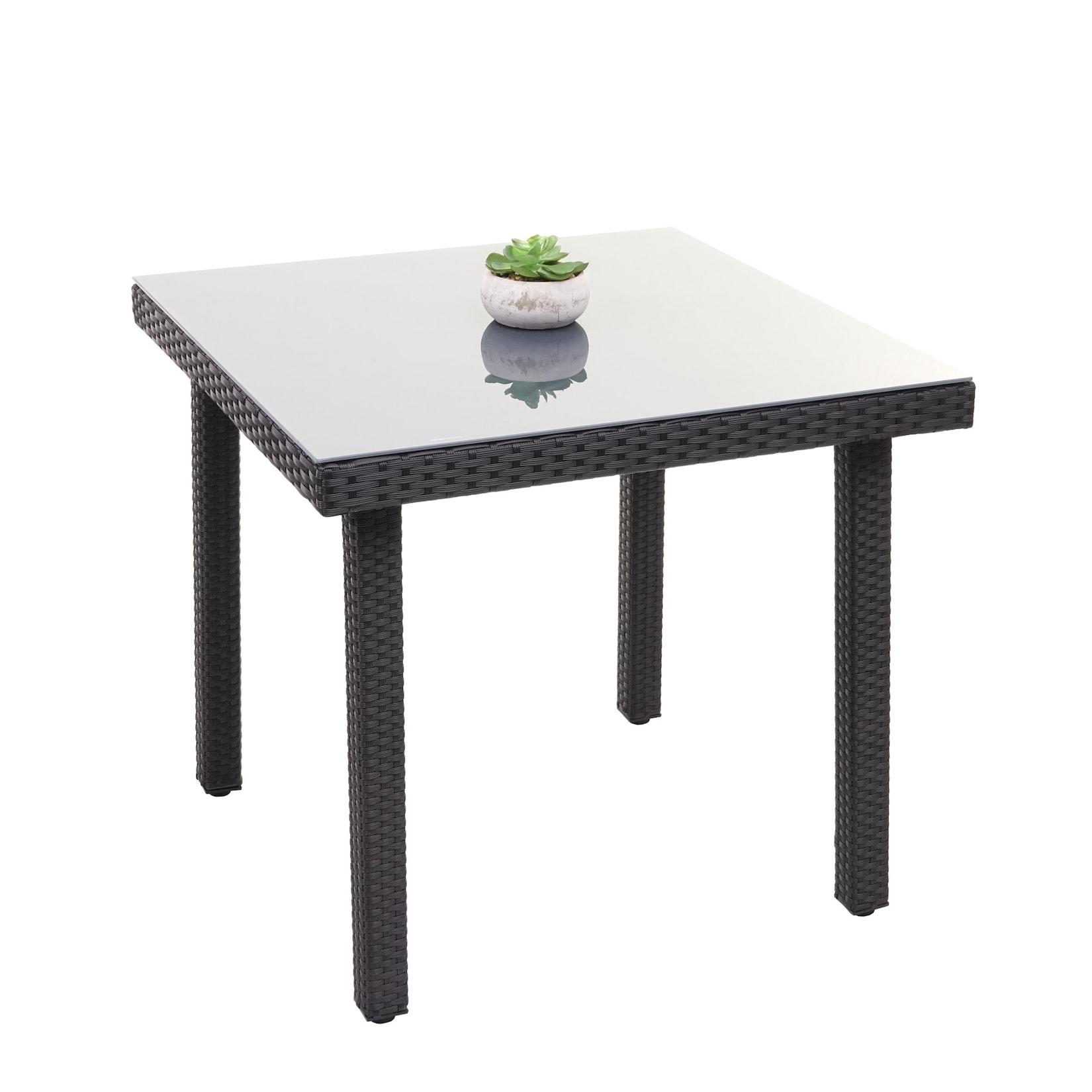 Poly-Rattan Gartentisch Chieti, Esstisch Beistelltisch Tisch mit Glasplatte, 80x80cm ~ schwarz