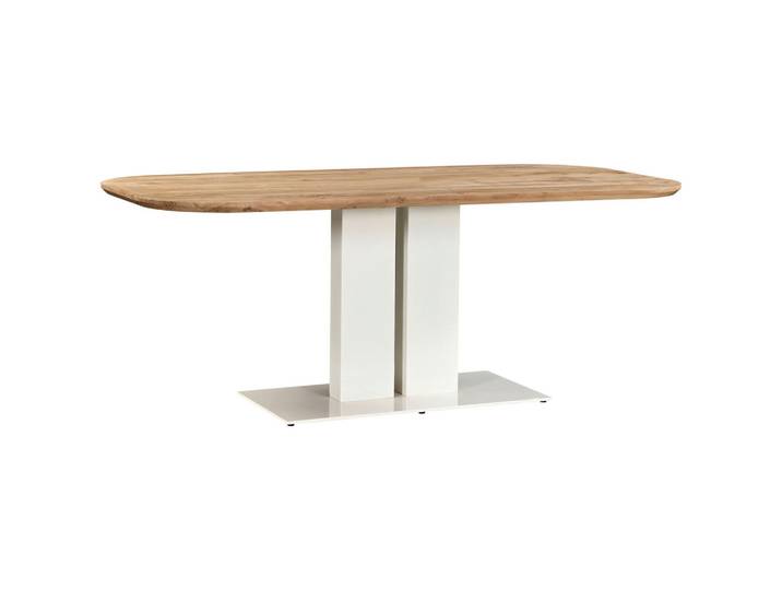 Lomoco Esstisch, Akazie, Creme, Holz, Metall, Akazie, vollmassiv, Holz, rechteckig, Säule, Bodenplatte, 95x76x200 cm, Esszimmer, Tische, Esstische