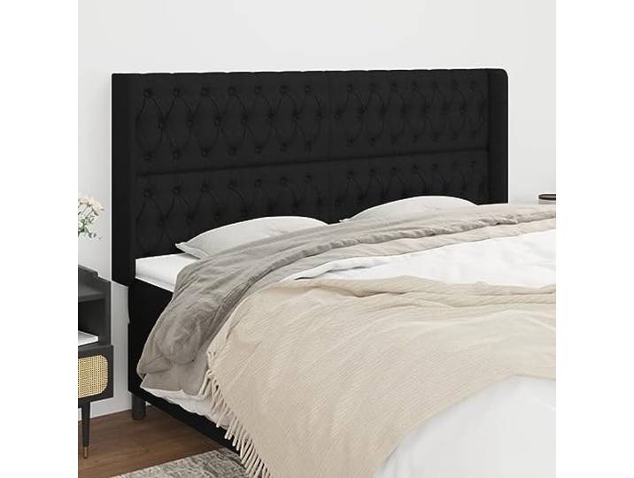 KTHLBRH Kopfteil mit Ohr, schwarz, aus klassischem Stoff, elegantes Design, komplett aus strapazierfähigem Material, atmungsaktiv, Beine aus Holz, stabil, höhenverstellbar