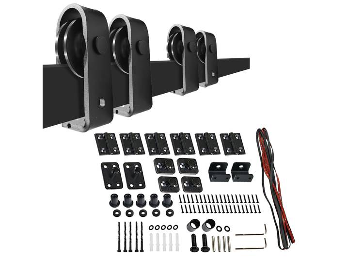 Kit de quincaillerie pour porte de grange pliante en forme de T, 70 pouces, ensemble de rails et quincaillerie robuste, roulement silencieux et fluide, rouleau noir pour la maison
