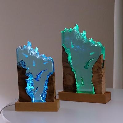 Mantarochen und Paar Taucher Harz Nachtlicht Meerjungfrau Wal Büro Desktop Kunst Ornamente Schiffbruch Oktopus Weihnachtsgeschenk Massivholz Harz Nachtlampe