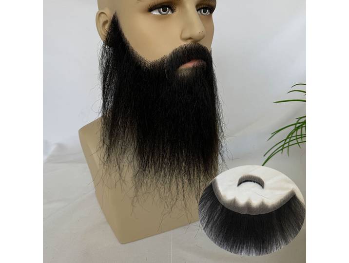 Barbe et moustache artificielles noires en cheveux humains, 100% naturelles, avec dentelle complète invisible, pour déguisement.