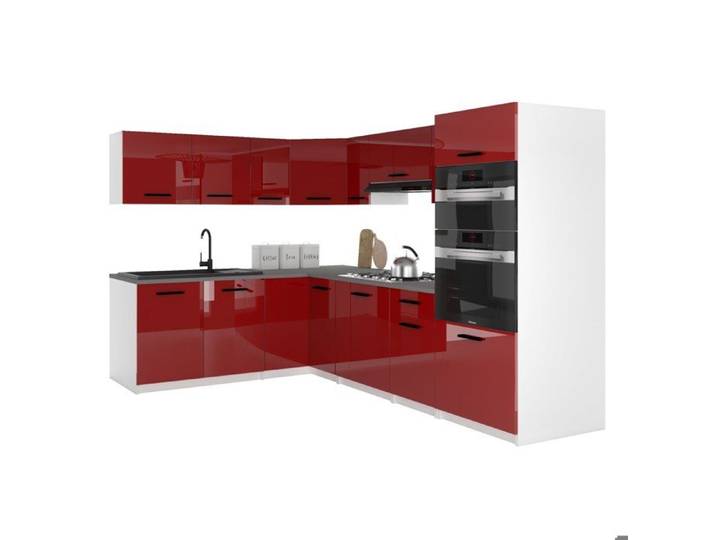 BELINI Cuisine Équipée Complète ITALIA 8 420 cm - Cuisine en L avec Colonne Four - Rouge