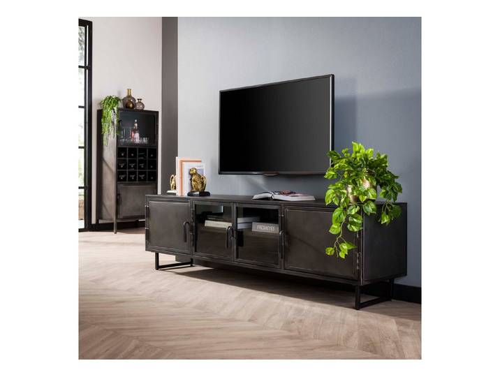 Sitheim® Lowboard TV-Möbel Rift Metal 4 Türen / Gunmetal, Breite 180 cm